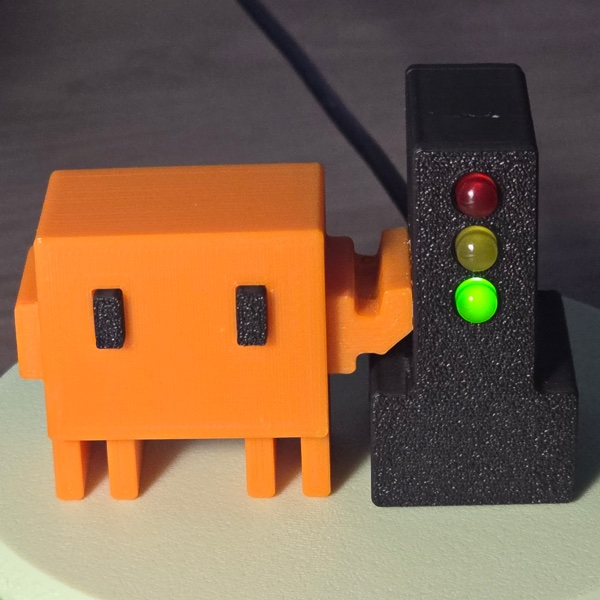 The lamp with the green LED lit