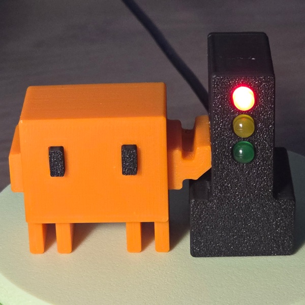 The lamp with the red LED lit
